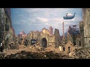 Dalek ship above the destroyed city