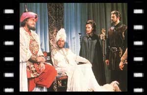Image of Saphadin (Bernard Kay), Saladin, Barbara, & the English knight Sir William des Preaux (John Flint)