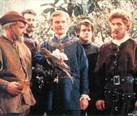 Image of King Richard (Julian Glover) and his followers with a Falcon