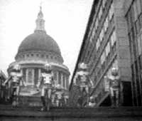 Image of Cybermen marching down the steps in London