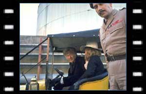 Image of The Doctor & Liz in Bessie, & The Brigadier 