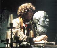 Image of the Doctor with clay bust of the renegade Time Lord Morbius